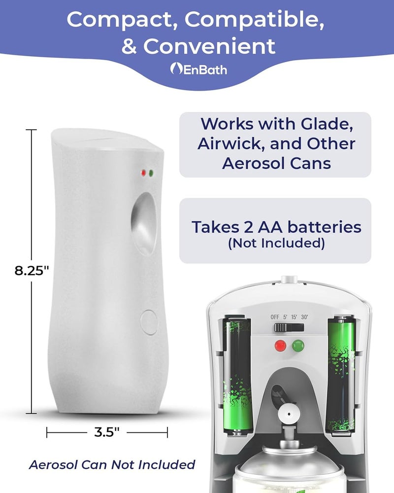 EnBath Automatic Air Freshener Spray Dispenser, White Wall Mounted or Free Standing Battery Operated Sprayer for Home or Commercial Use, 3 Auto Time Settings for Scent Release for Room/Bathroom Freshness - Image 5
